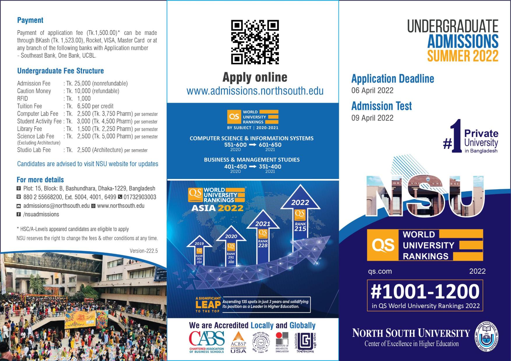 North South University Admission Circular (Summer 2022)