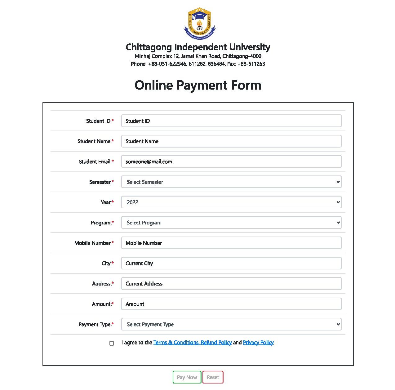 CIU Fee Payment Form