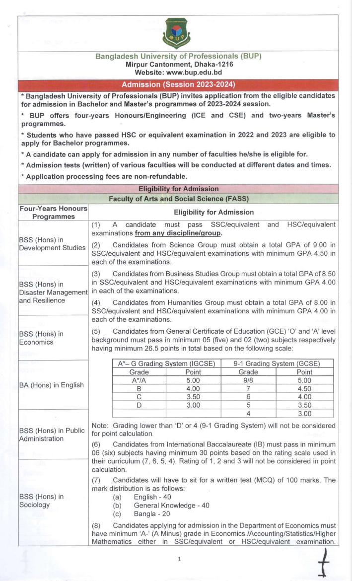 BUP Admission Circular 2023-24 | Bangladesh University of Professionals Admission 11