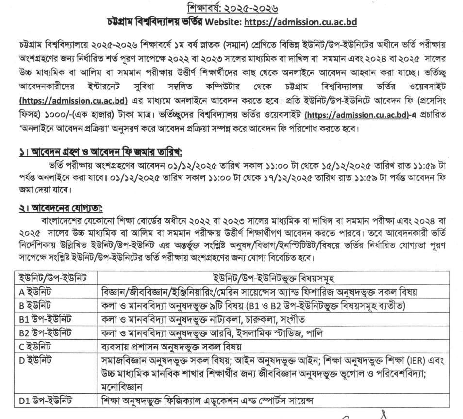 CU Admission Circula